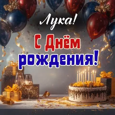 Лука, с Днём рождения! Современная открытка