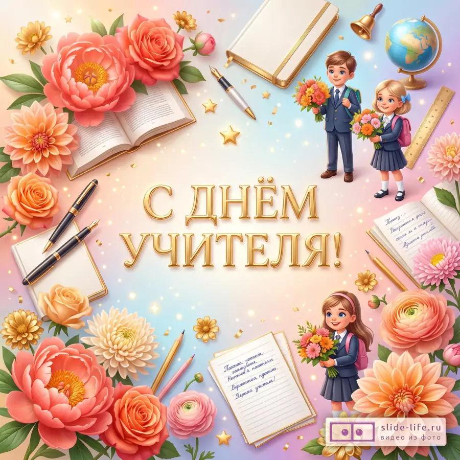 Поздравляем с Днём учителя! 5 октября — яркая и роскошная открытка
