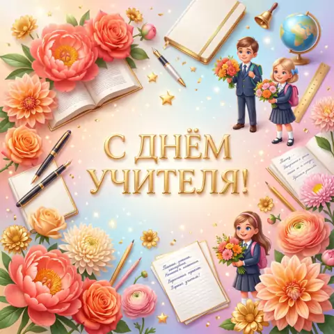 Поздравляем с Днём учителя! 5 октября — яркая и роскошная открытка