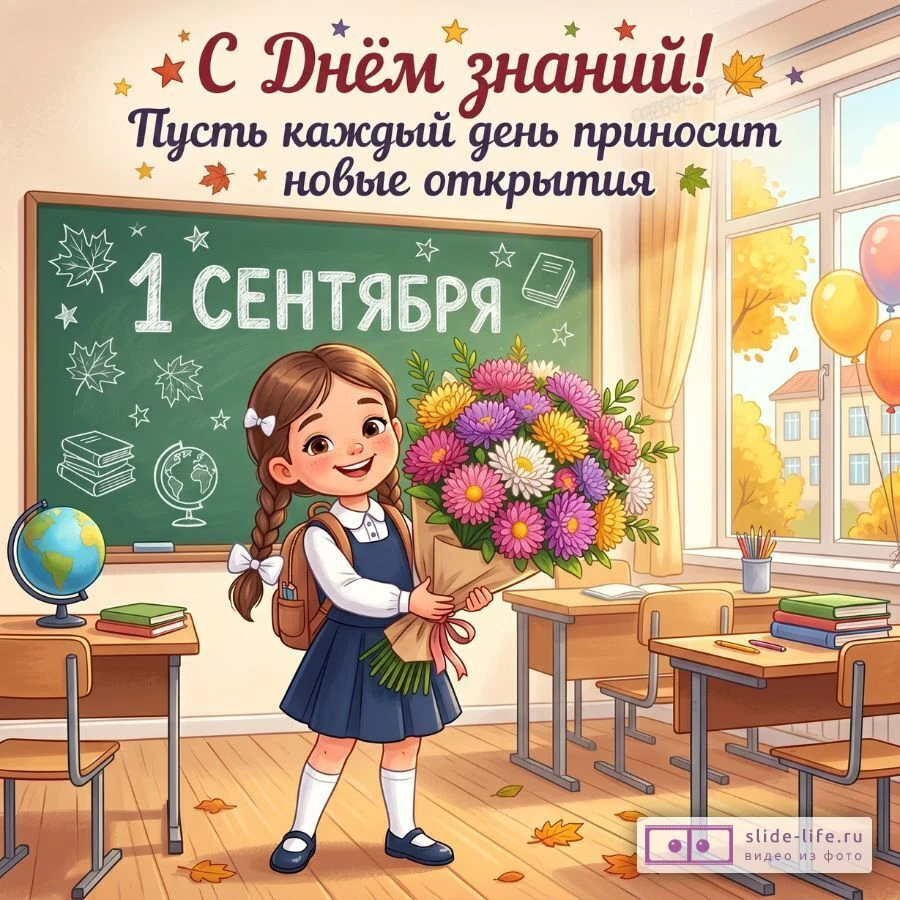 Поздравление с 1 сентября — открытка для школьников, учеников и первоклассников