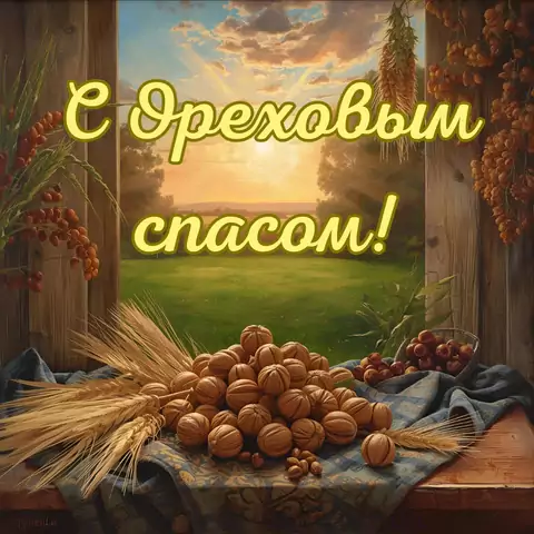 Красивая открытка с хлебным ореховым спасом