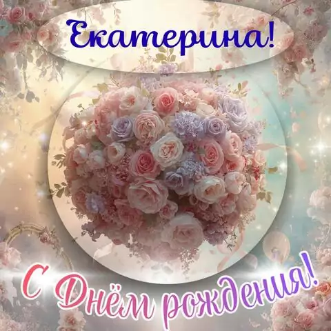 Екатерина, с Днём рождения! Элегантная открытка