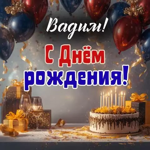 Вадим, с Днём рождения! Современная открытка