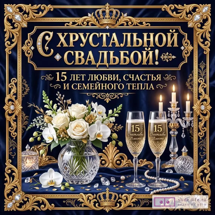 Открытка мужу и жене на хрустальную свадьбу 15 лет совместной жизни