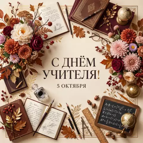 Поздравление с Днём учителя — красивая открытка на 5 октября