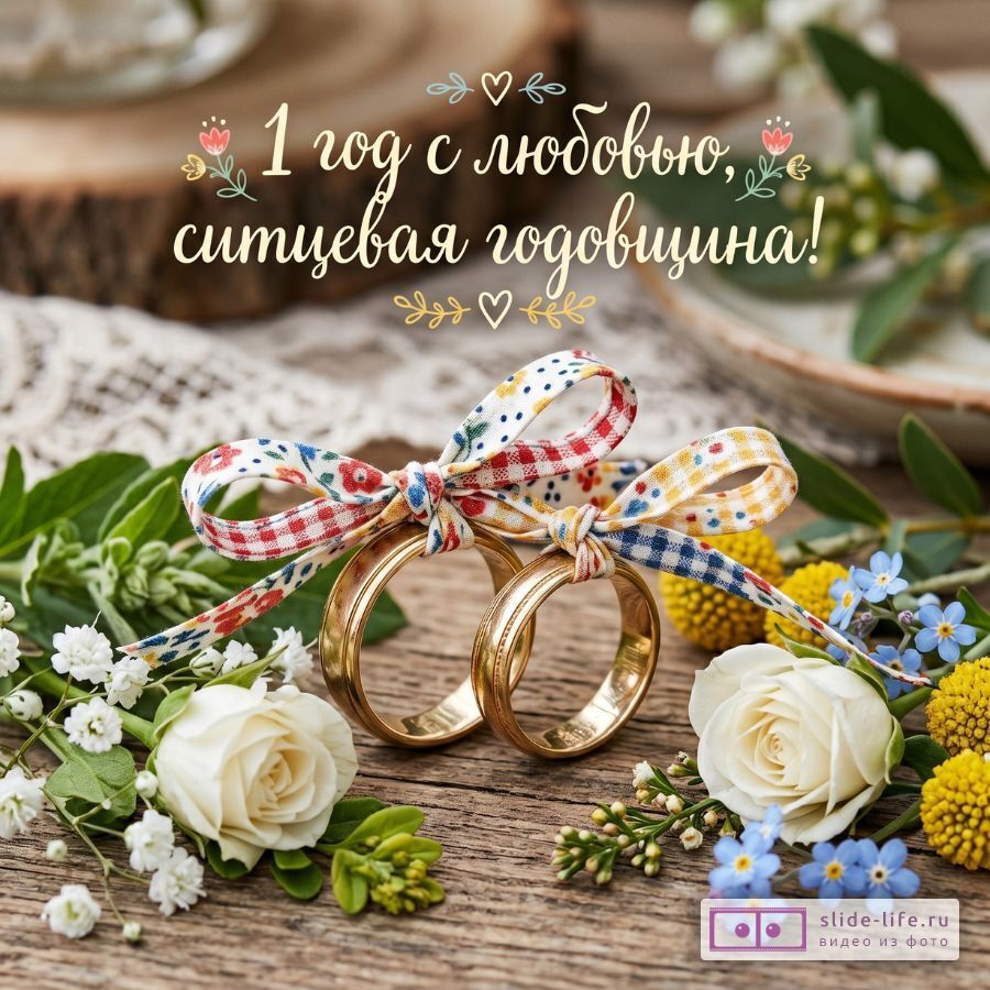 С 1-й годовщиной свадьбы — Открытка для ситцевой свадьбы