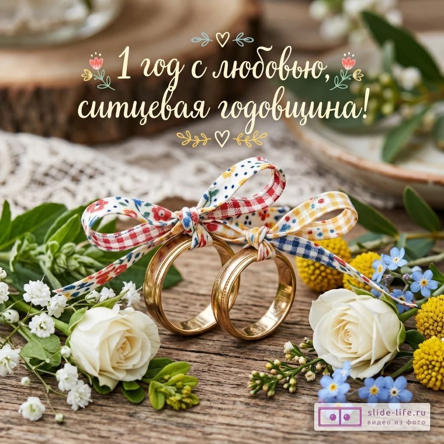 С 1-й годовщиной свадьбы — Открытка для ситцевой свадьбы