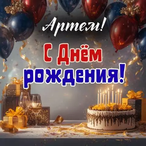 Артем, с Днём рождения! Современная открытка