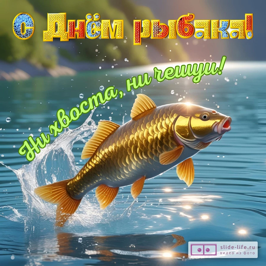 Открытка с днем рыбака с пожеланием