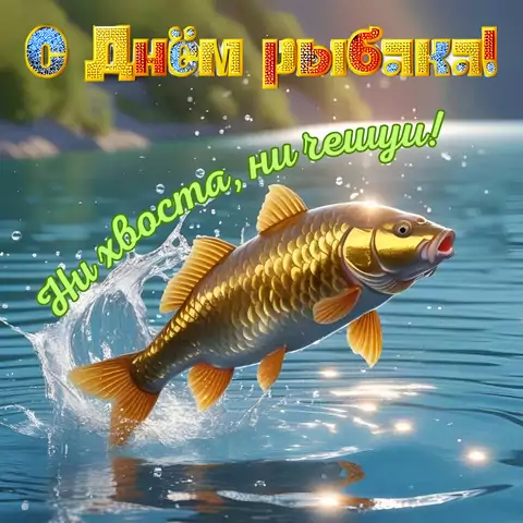 Открытка с днем рыбака с пожеланием