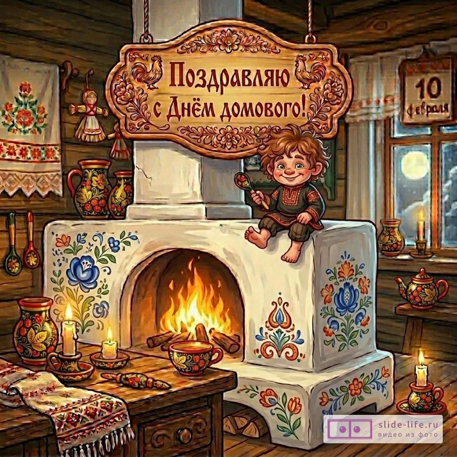 Открытка ко Дню домового — атмосферная картинка в русском народном стиле