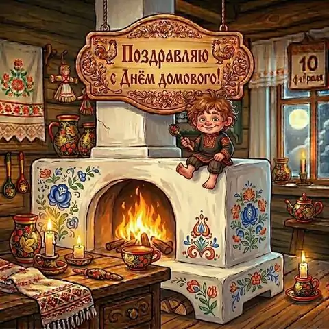 Открытка ко Дню домового — атмосферная картинка в русском народном стиле