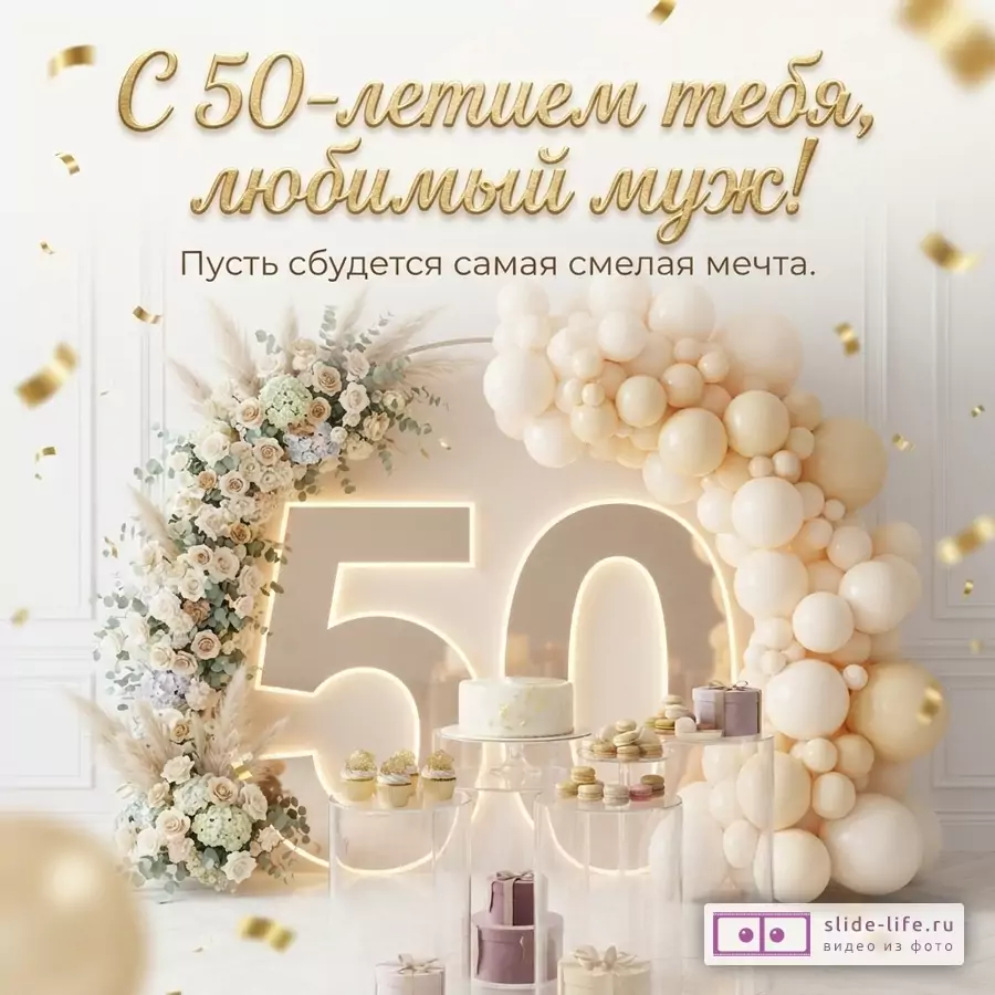 Открытка любимому мужу на юбилей 50 лет с пожеланием смелой мечты