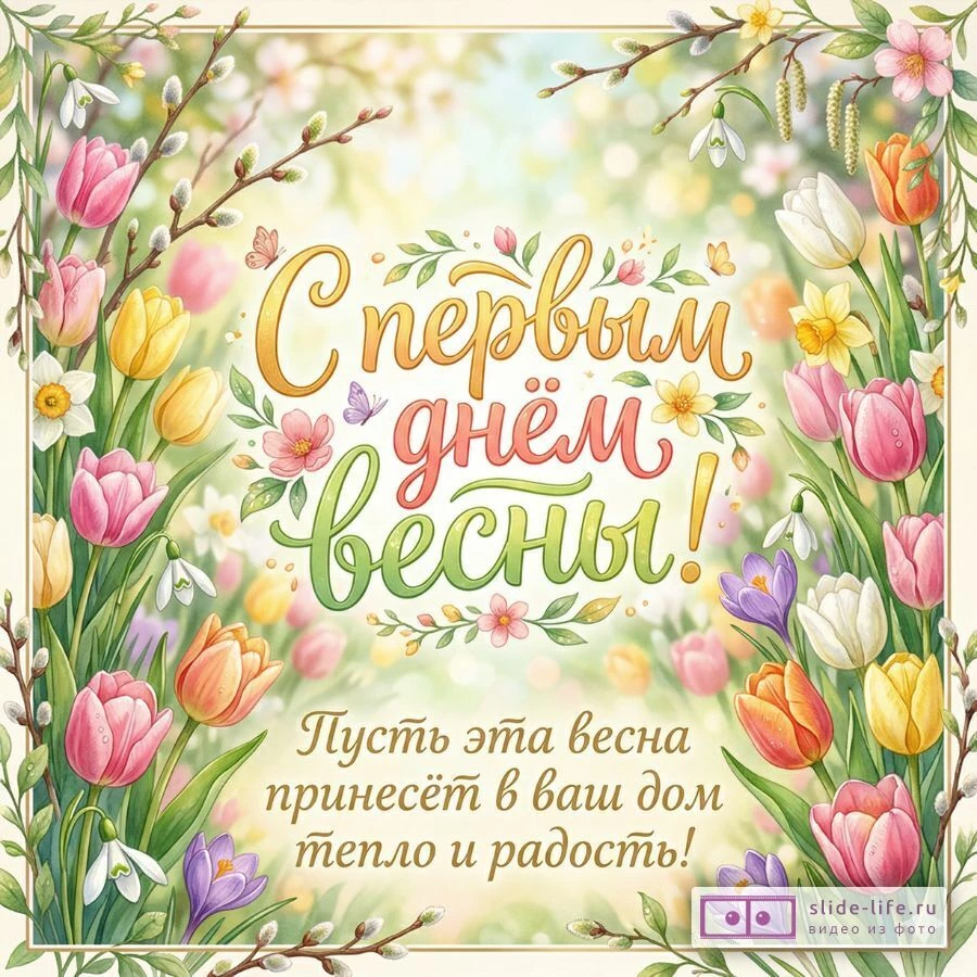 Красивая открытка с Первым днём весны