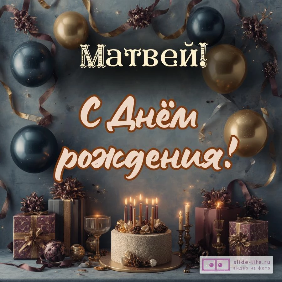 Матвей, с Днём рождения! Красивая открытка