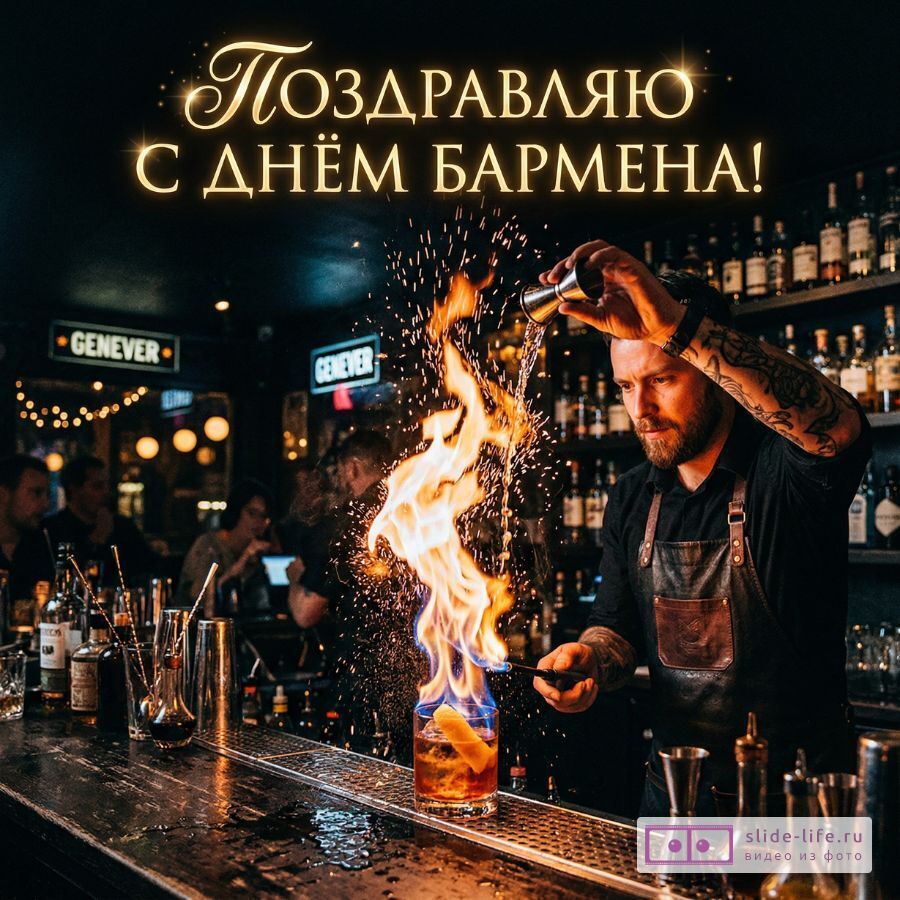 Поздравительная открытка С Днём бармена в высоком качестве