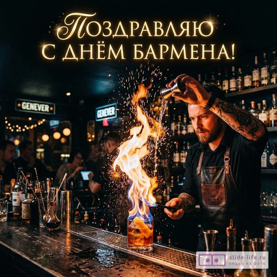 Поздравительная открытка С Днём бармена в высоком качестве