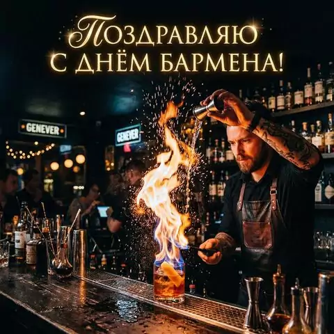 Поздравительная открытка С Днём бармена в высоком качестве