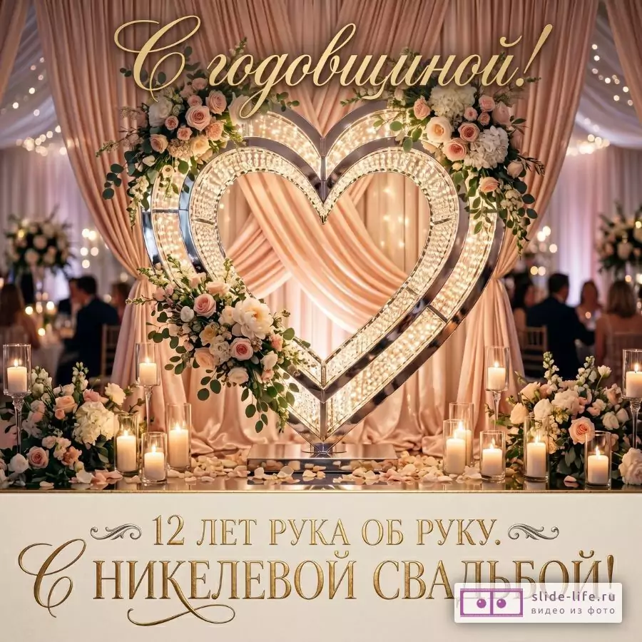 Поздравление с никелевой свадьбой 12 лет — красивая картинка для супругов