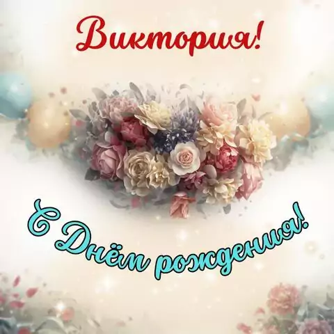 Виктория, с Днём рождения! Стильная открытка