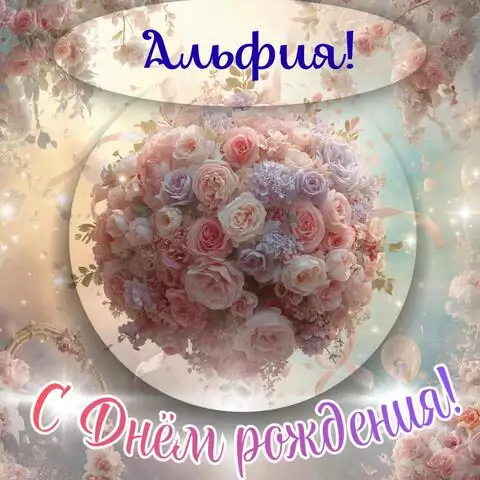Альфия, с Днём рождения! Элегантная открытка