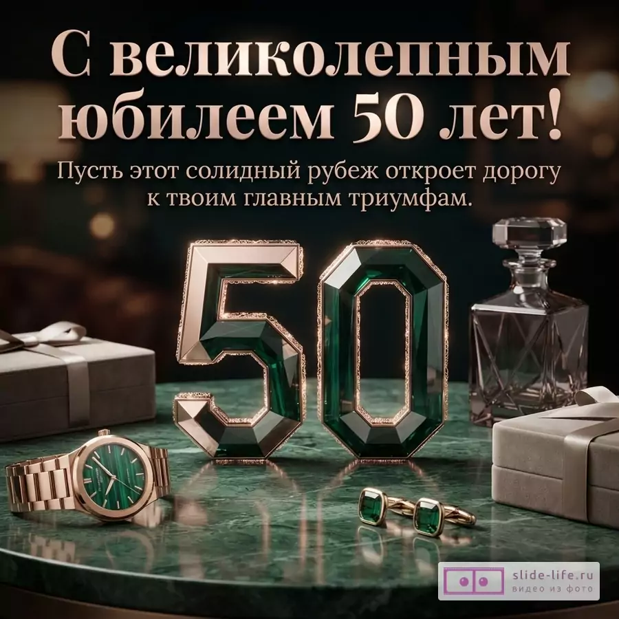 Открытка мужчине на юбилей 50 лет с пожеланием главных триумфов