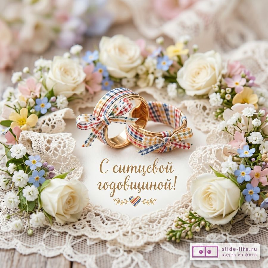 Нежная открытка с ситцевой годовщиной