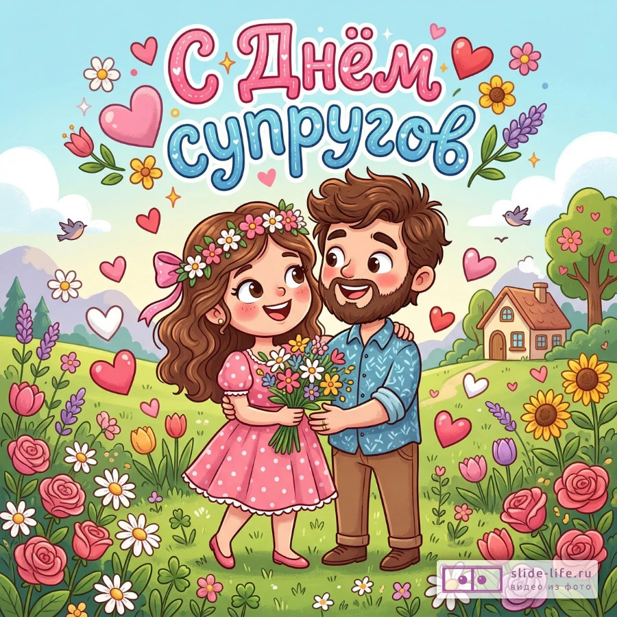 Оригинальная открытка с Днём супругов — поздравление в картинке