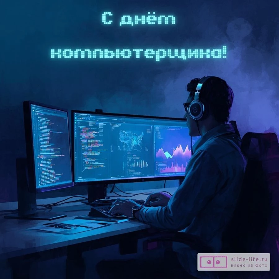 С днём компьютерщика — красивая открытка с поздравлением