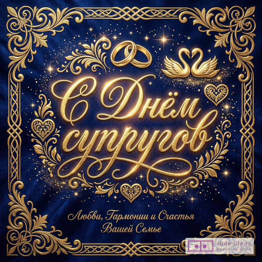 С Днём супругов — стильная открытка с надписью и пожеланием
