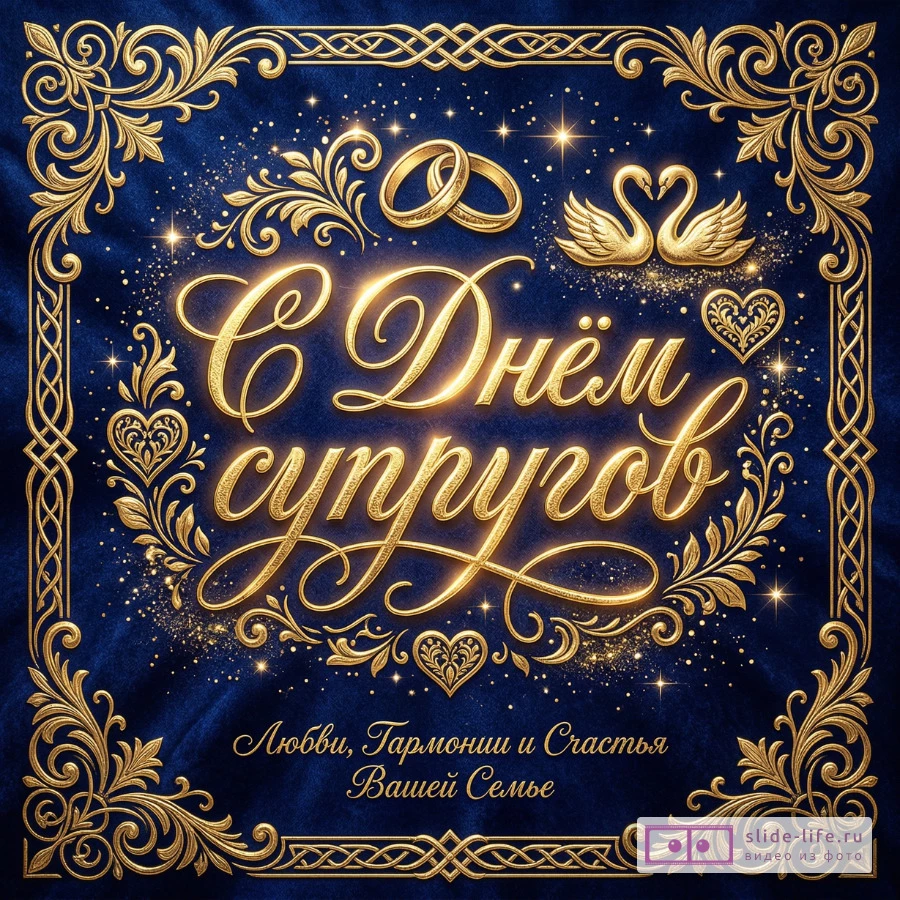 С Днём супругов — стильная открытка с надписью и пожеланием