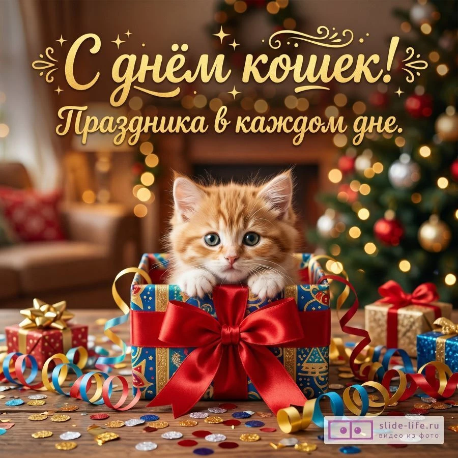 С Днем кошек Красивые открытки с пушистыми котятами и пожеланиями