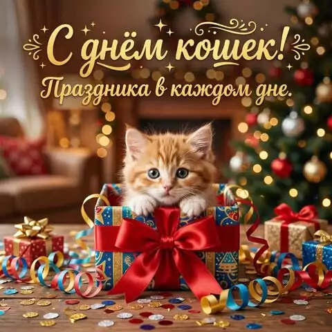 С Днем кошек Красивые открытки с пушистыми котятами и пожеланиями