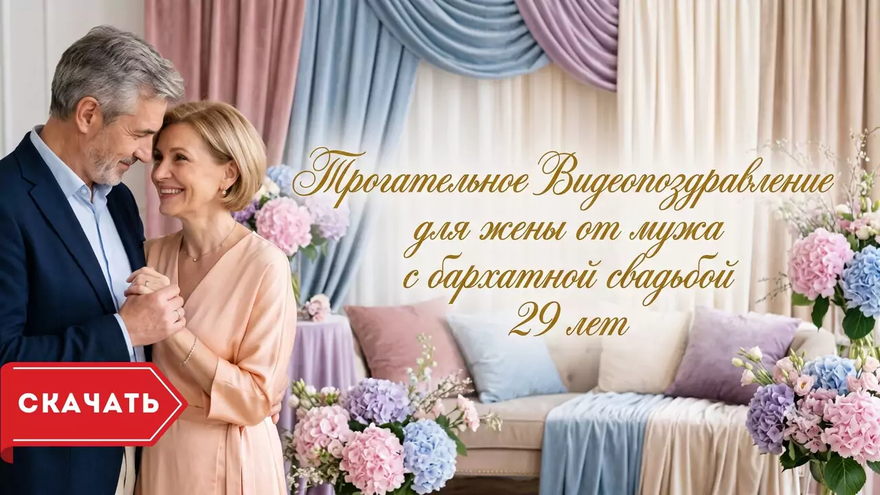 Видеопоздравление жене с бархатной свадьбой о мягкой силе и нежности