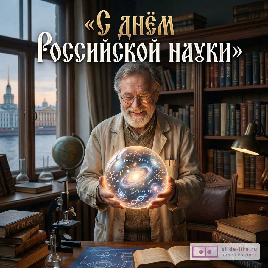 Открытка С Днём российской науки для учёных и преподавателей
