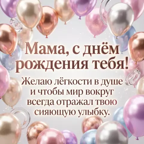 Открытка маме на день рождения с пожеланием лучезарной улыбки