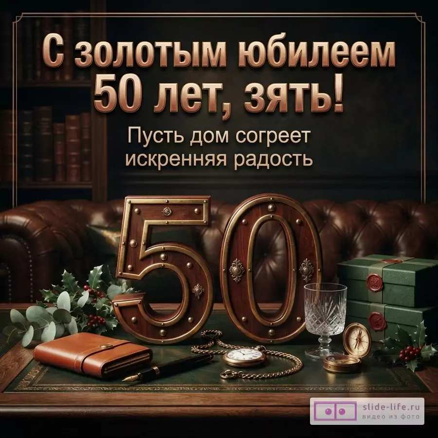 Открытка зятю на 50 лет с пожеланием искренней радости в доме