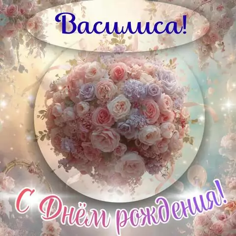Василиса, с Днём рождения! Элегантная открытка
