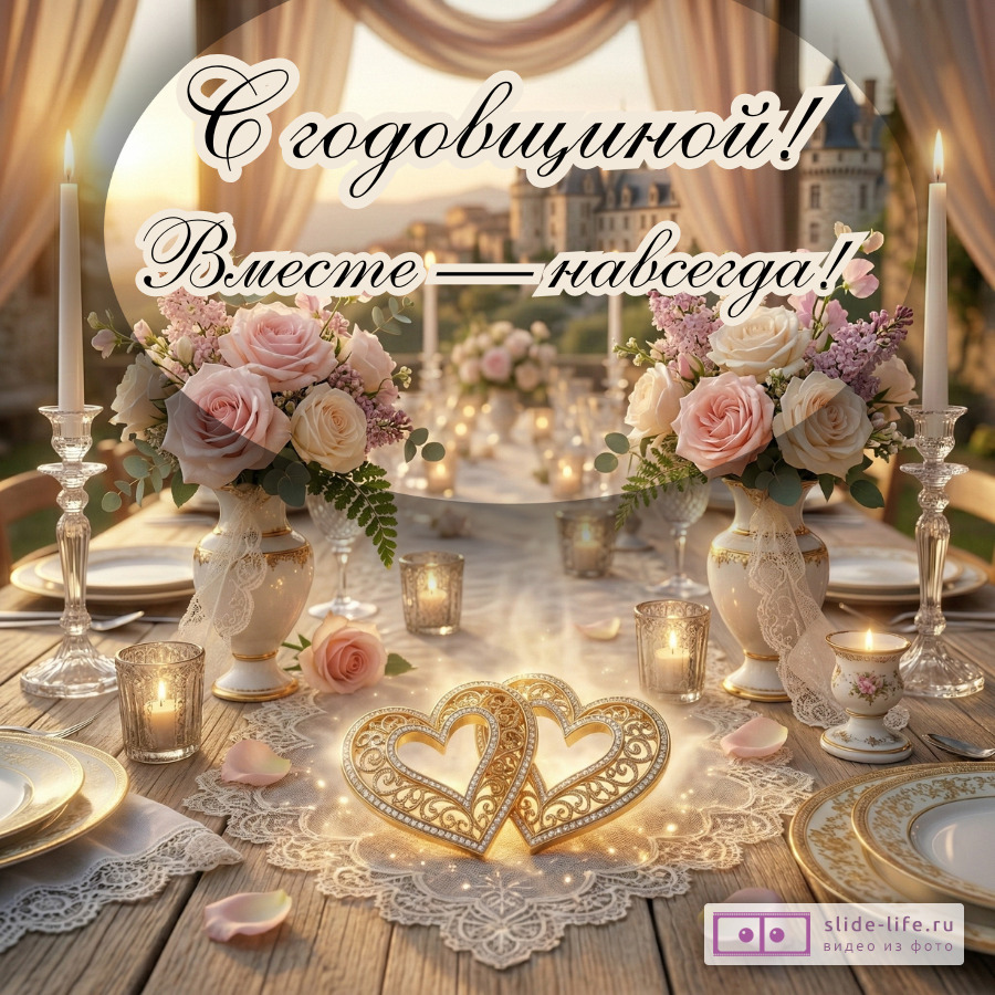 Открытка с коротким поздравлением на годовщину свадьбы