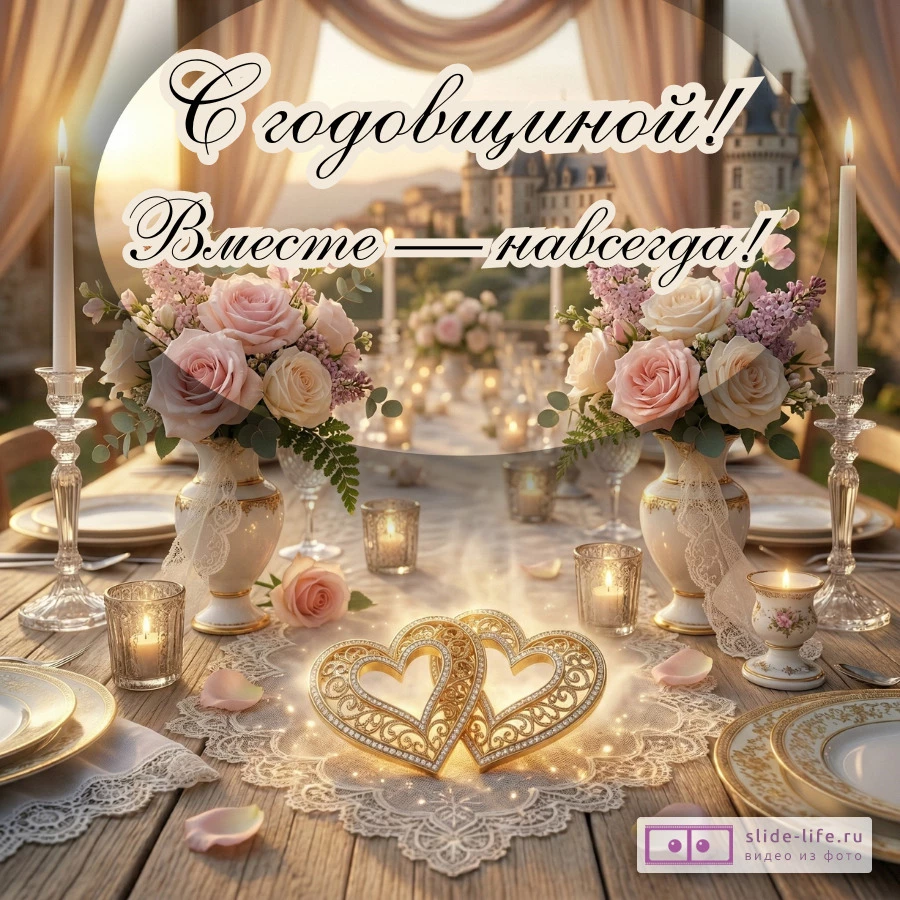 Открытка с коротким поздравлением на годовщину свадьбы