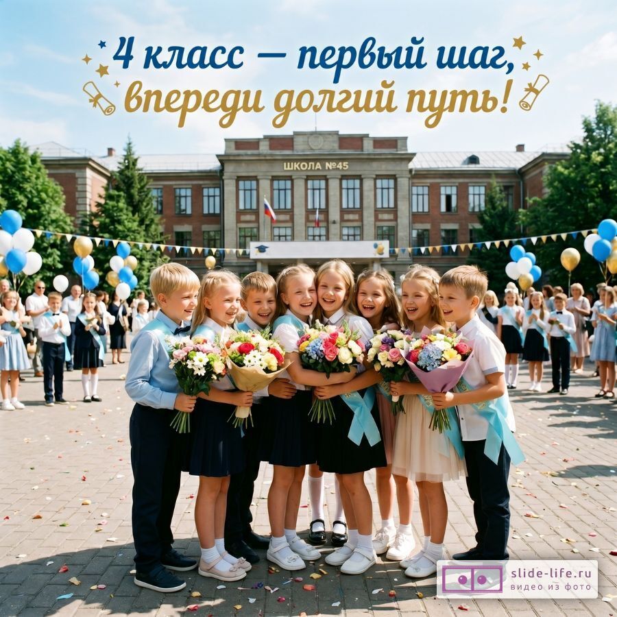 Выпускной 4 класса — Первый шаг на пути к мечте хорошая открытка
