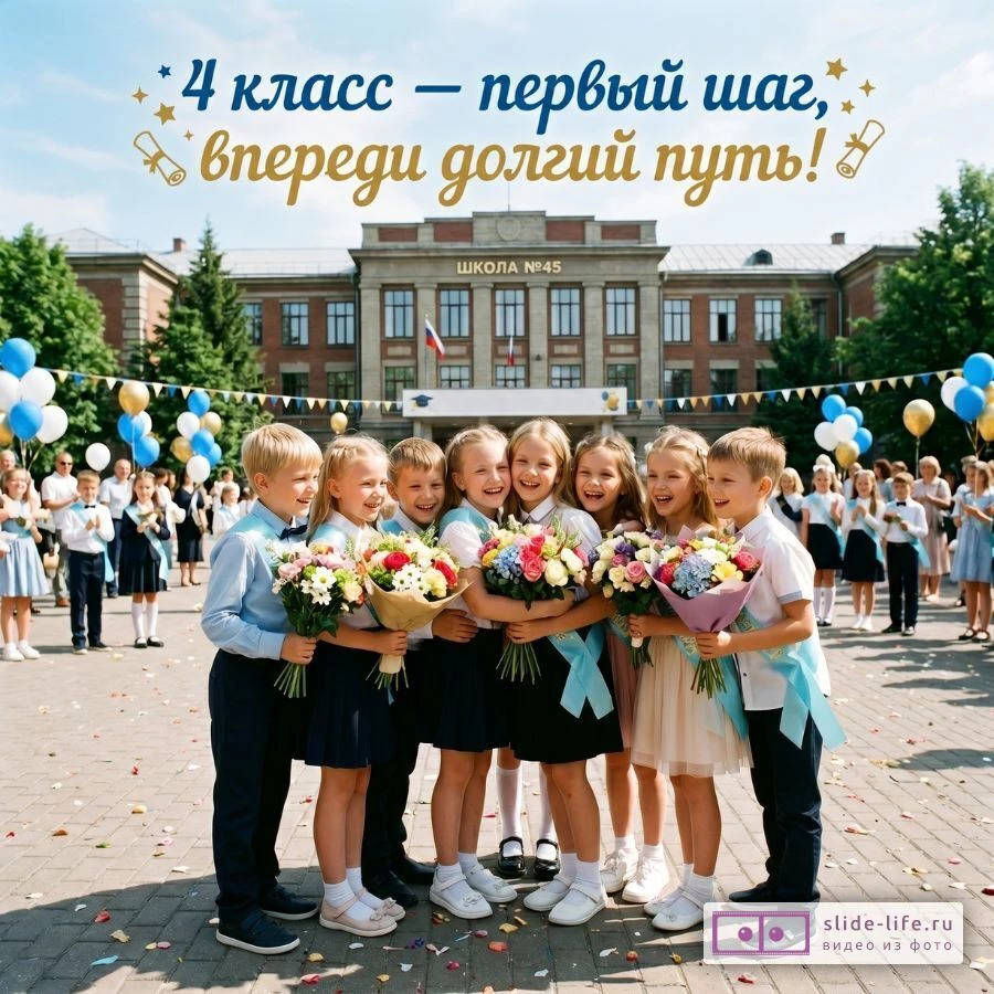 Выпускной 4 класса — Первый шаг на пути к мечте хорошая открытка