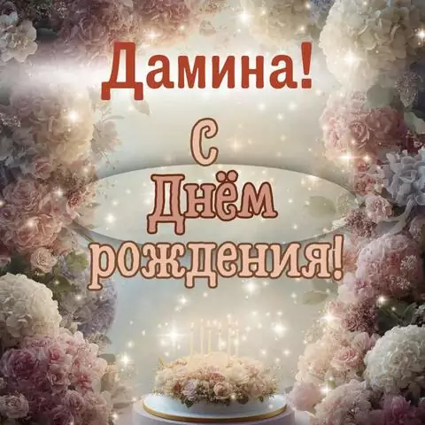 Дамина, с Днём рождения! Красивая открытка
