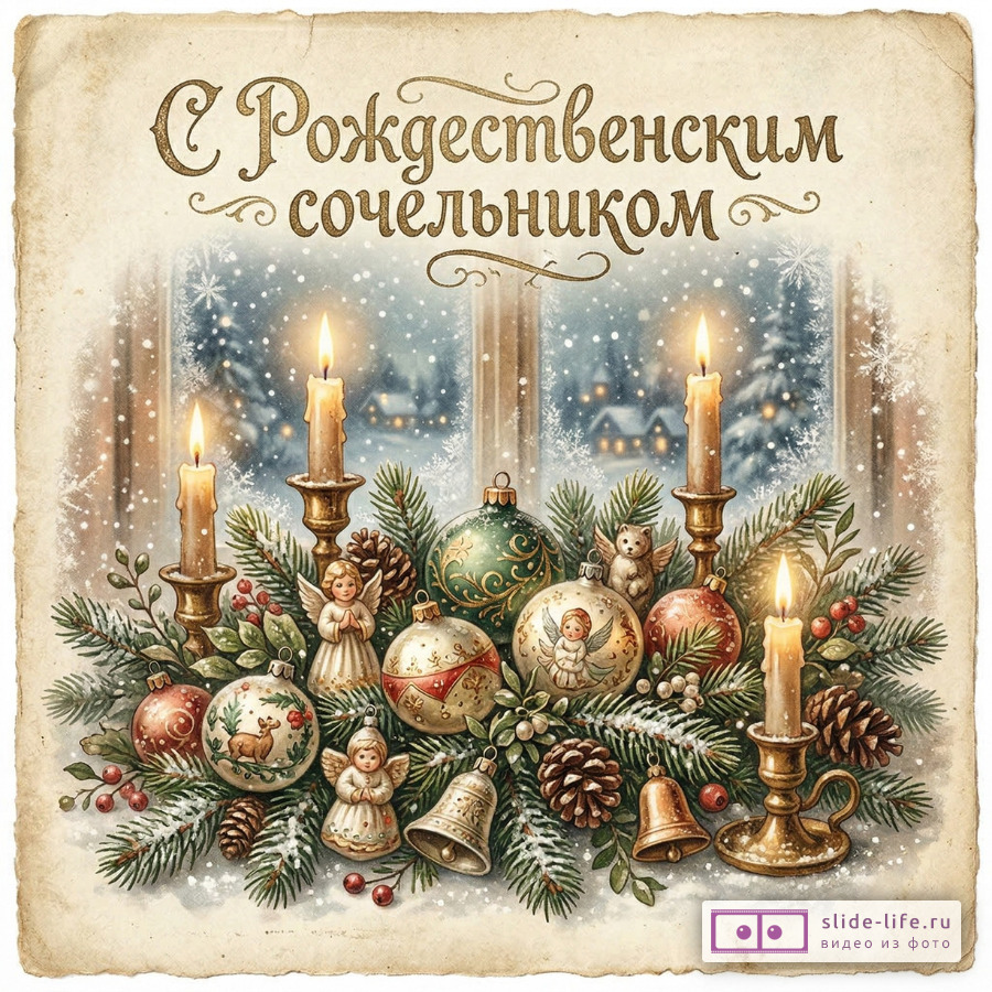 Ретро открытка с сочельником