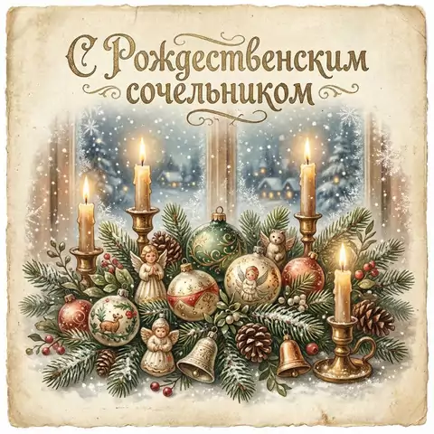 Ретро открытка с сочельником