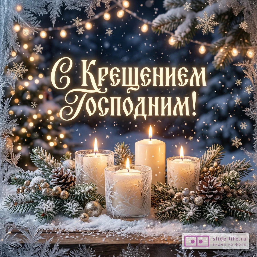С Крещением Господним — зимняя открытка яркая