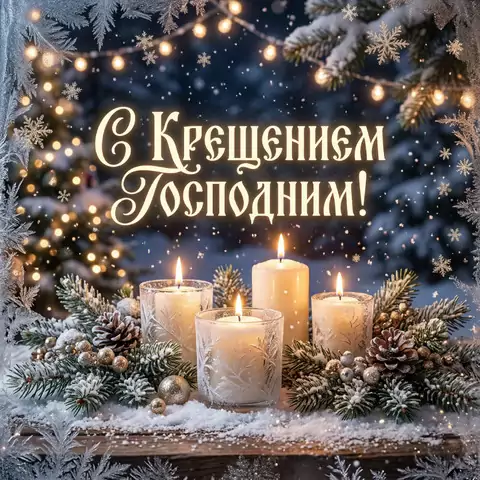 С Крещением Господним — зимняя открытка яркая