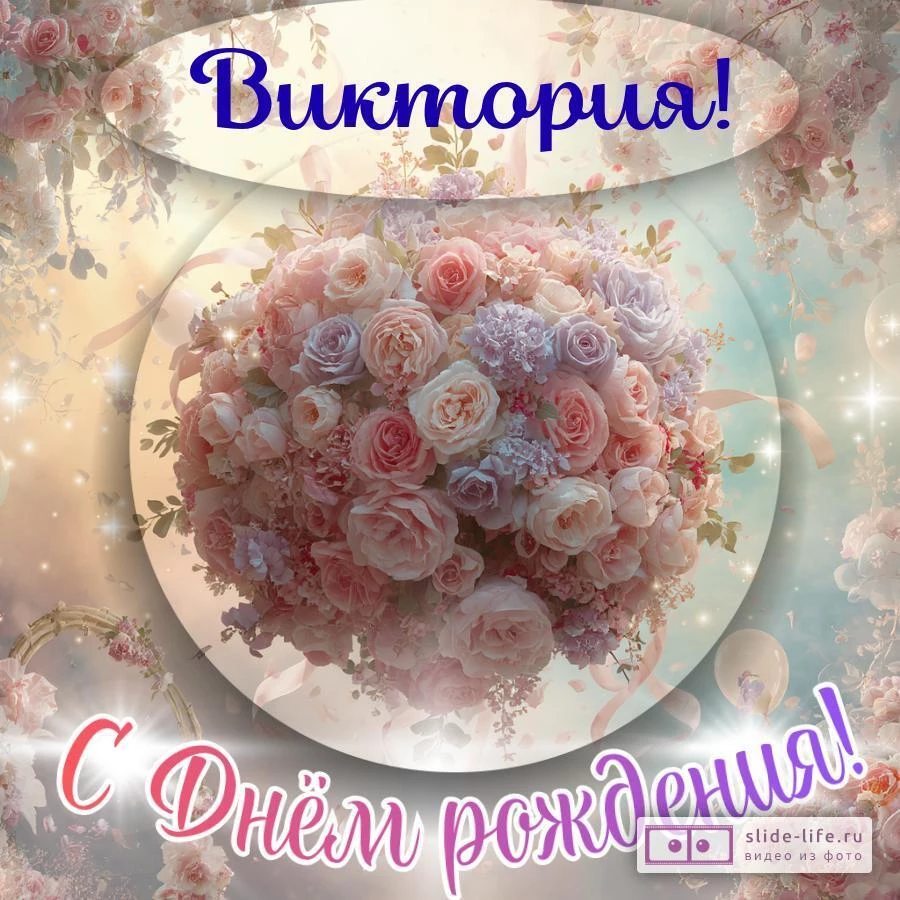 Виктория, с Днём рождения! Элегантная открытка