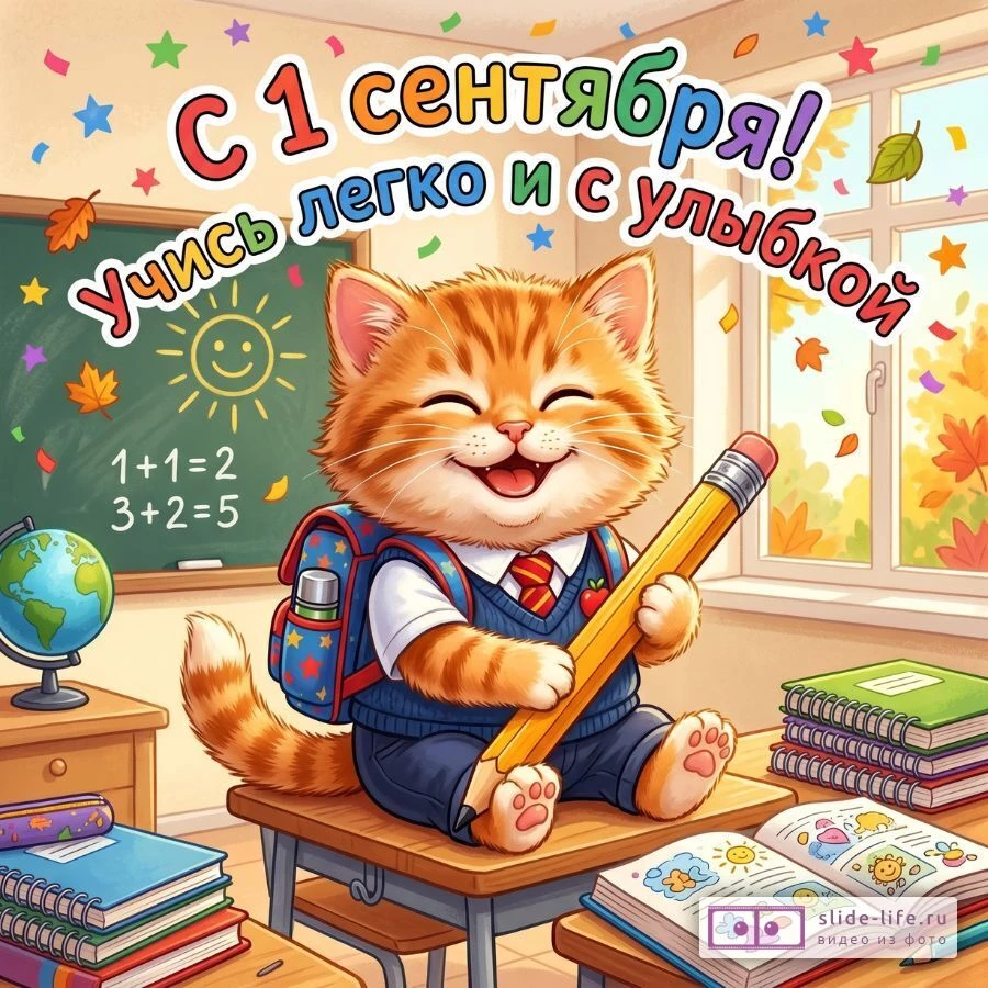 С 1 сентября: душевная открытка с пожеланиями удачи и хорошей учёбы