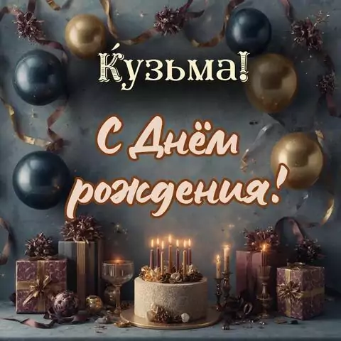 Кузьма, с Днём рождения! Красивая открытка